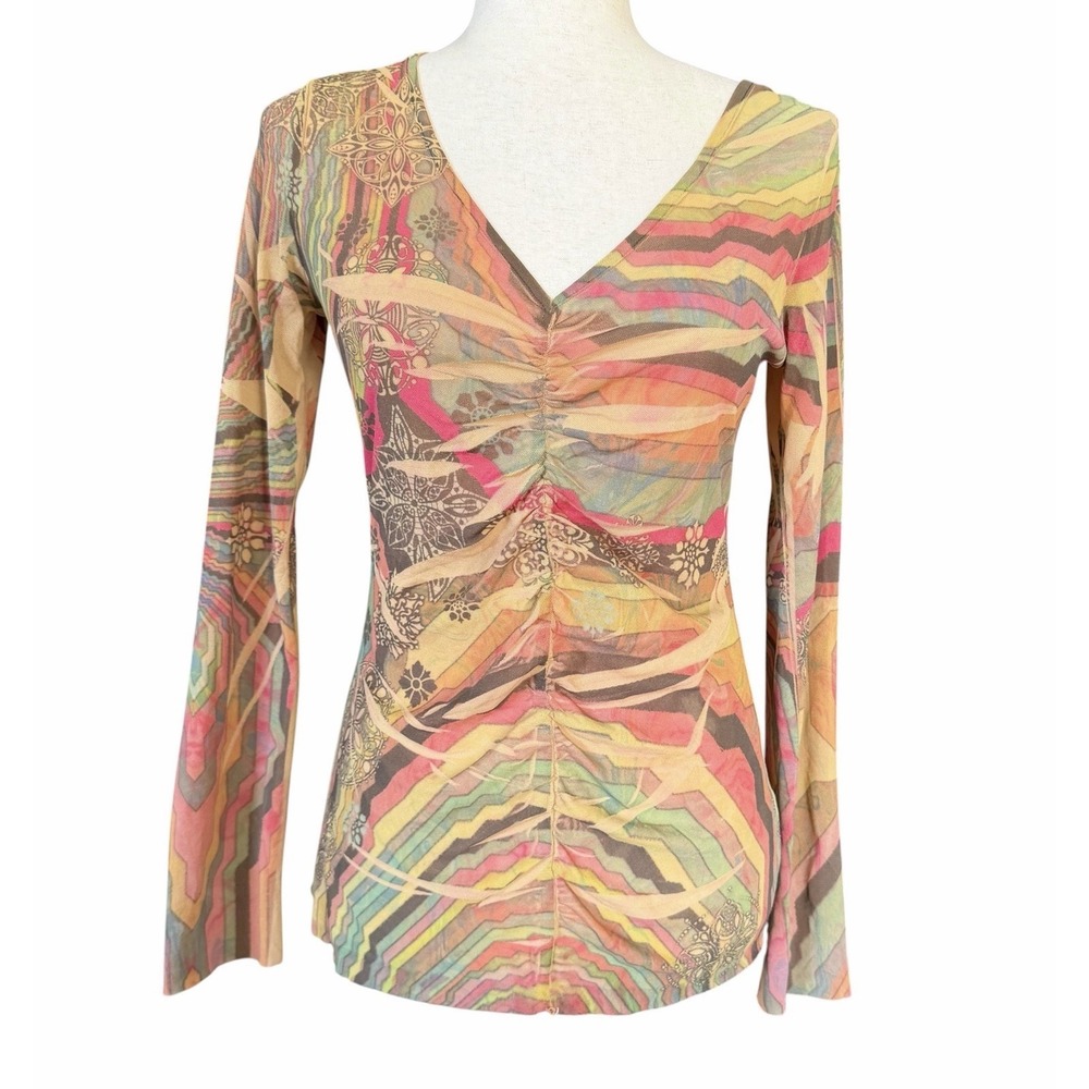Love Amour Psychedelic Mandala Mesh Top M • Y2K Whimsical Boho Chic Earthy Indie